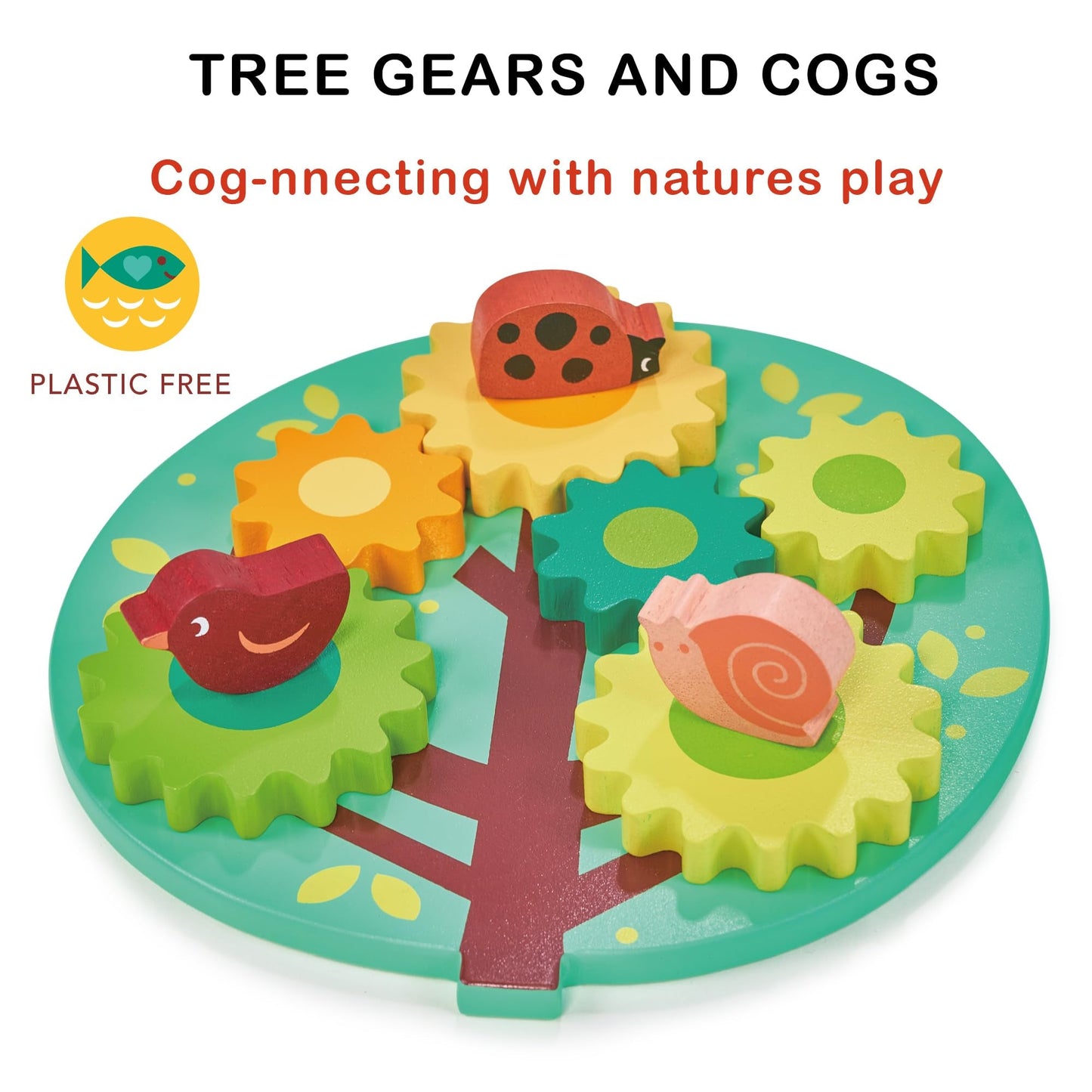 Mentari Toys Tree Gears & Cogs Wooden Puzzle for Toddlers, Colorful Spinning Animal Cogs, Fine Motor Skills & Coordination, 18m+