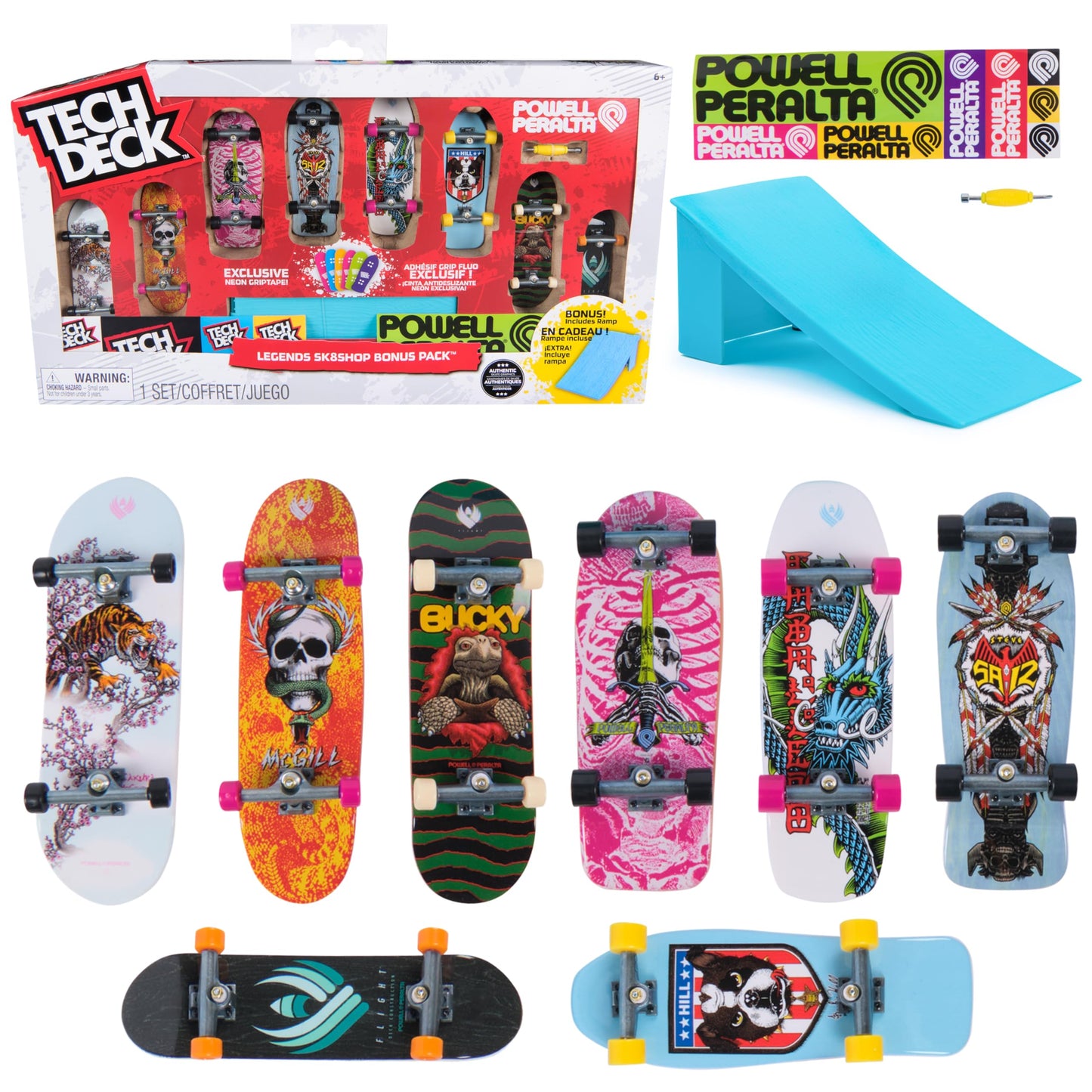 Tech Deck, Powell Peralta Legends SK8Shop Bonus Pack with Ramp, Collectible and Customizable Mini Skateboards, Kids Toys for Ages 6 and up