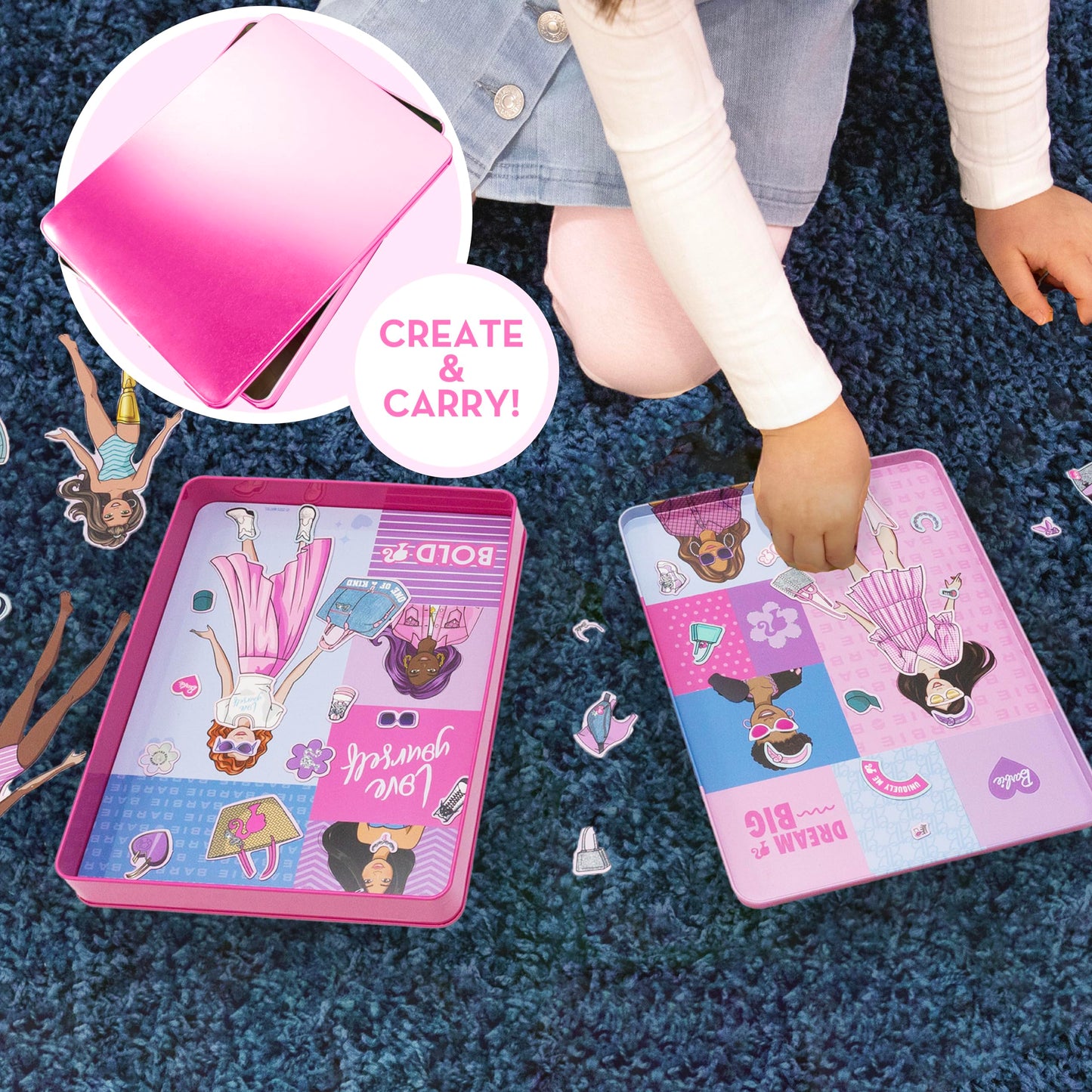 Barbie D.I.Y. Magnetic Play Set, 75 Pieces with 3 Dolls, Crafts & Pretend Play for Kids 4-8, Travel Toy & Birthday Gift for Girls