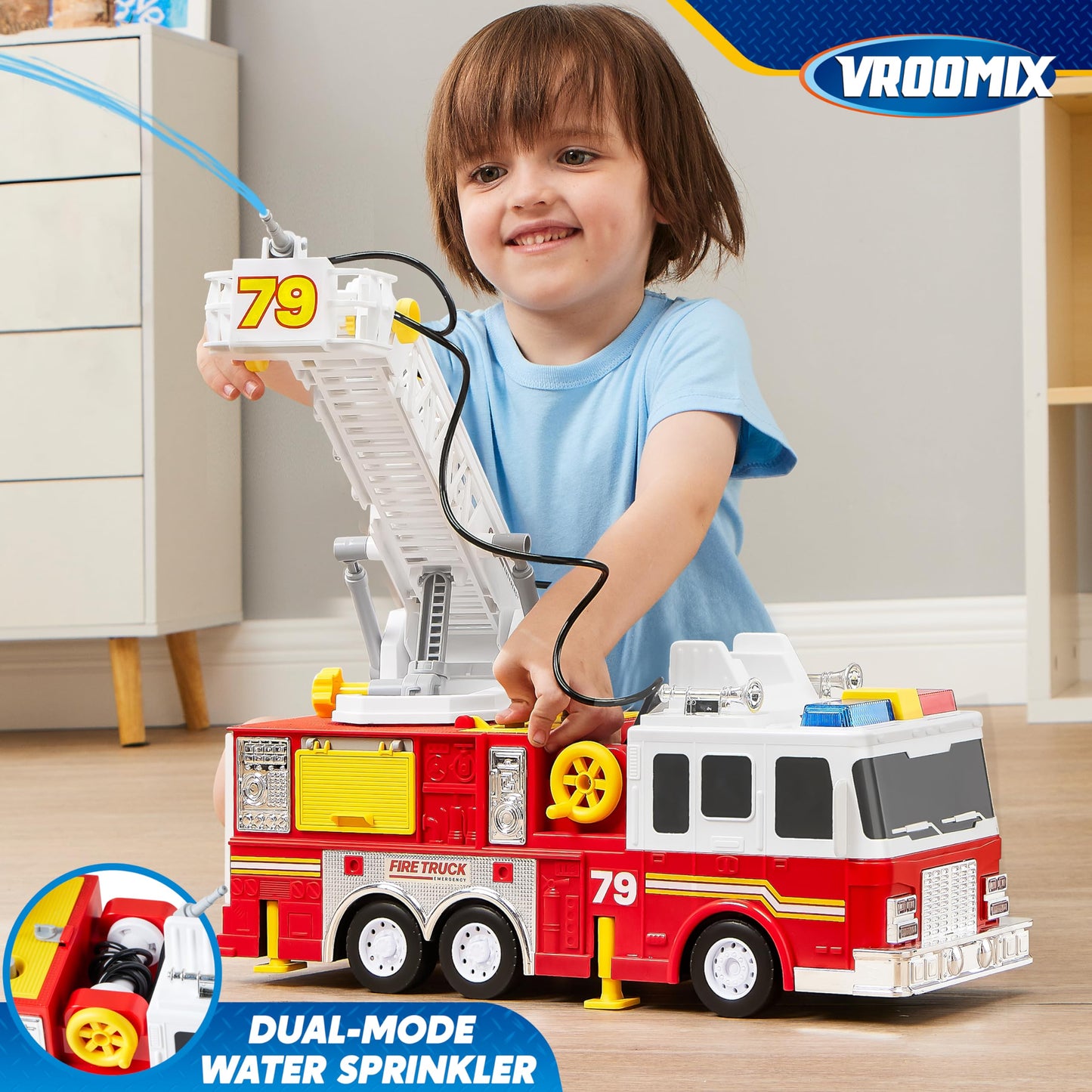 Extra Large 33" Fire Truck Toy for Boys with Lights, Sirens & Sprinkler Pump – Big Emergency Vehicle for Kids Ages 3-7, Gift