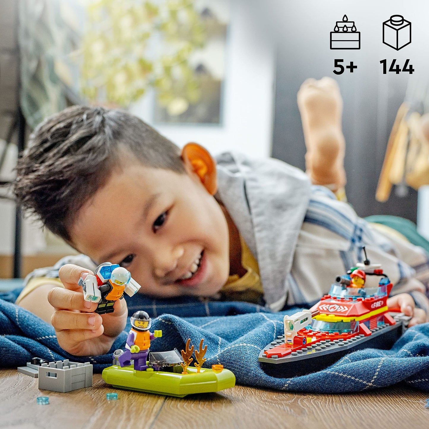 LEGO City Fire Rescue Boat Building Set 60373 - Floating Boat Toy for Kids Ages 5+ - Fun Pretend Play Firefighter Gift for Boys & Girls