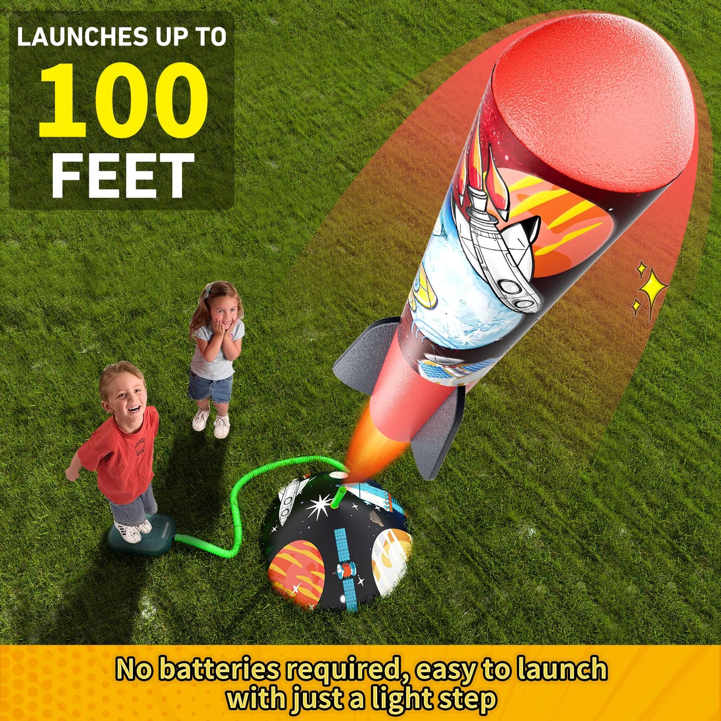 Otoseth Kids Rocket Launcher Toy – Launch Foam Rockets Up to 100 Ft, 8 Multi-Color Rockets, Adjustable Stand, Outdoor Birthday Gift 3+