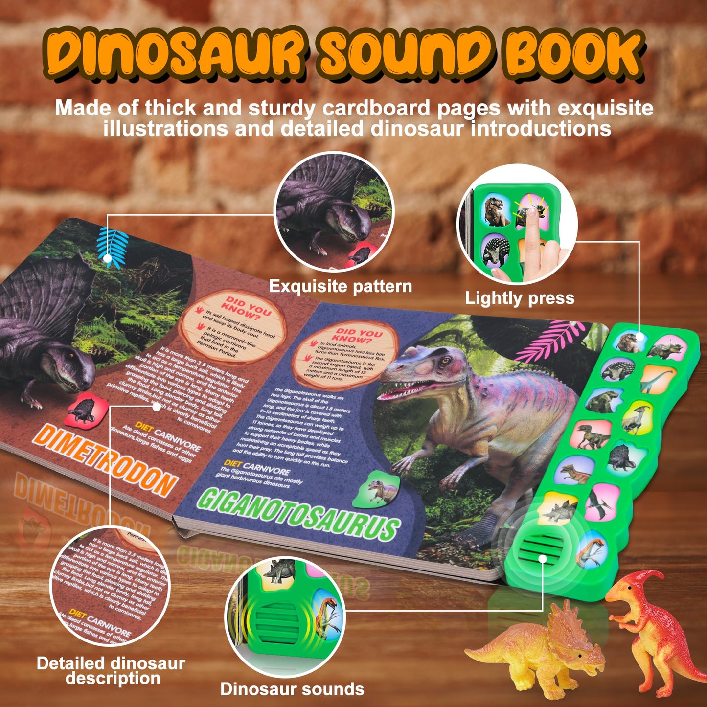 Dinosaur Toys Set with 12 Figures & Sound Book – Realistic Roars, Interactive Educational Fun for Kids 3-6 Years Old