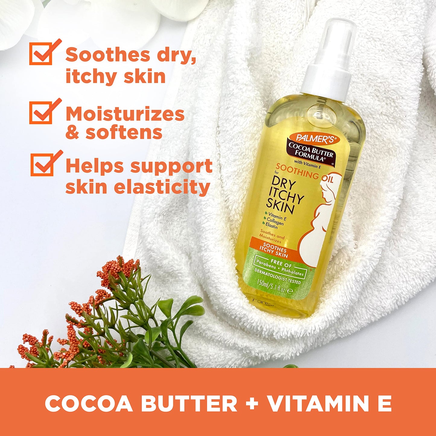 Palmer's Cocoa Butter Formula Soothing Oil with Vitamin E, Dry, Itchy Skin Relief, Anti-Itch Body Oil, 5.1 Ounces