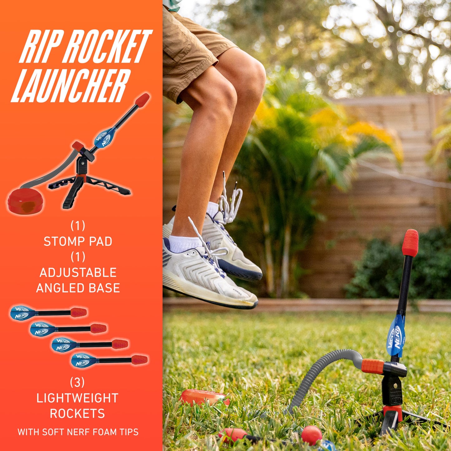 Nerf Kids Toy Rocket Launcher - Rip Rocket Jump Rockets + Launcher - Boys + Girls Toy Stomp Launcher + Missiles Set