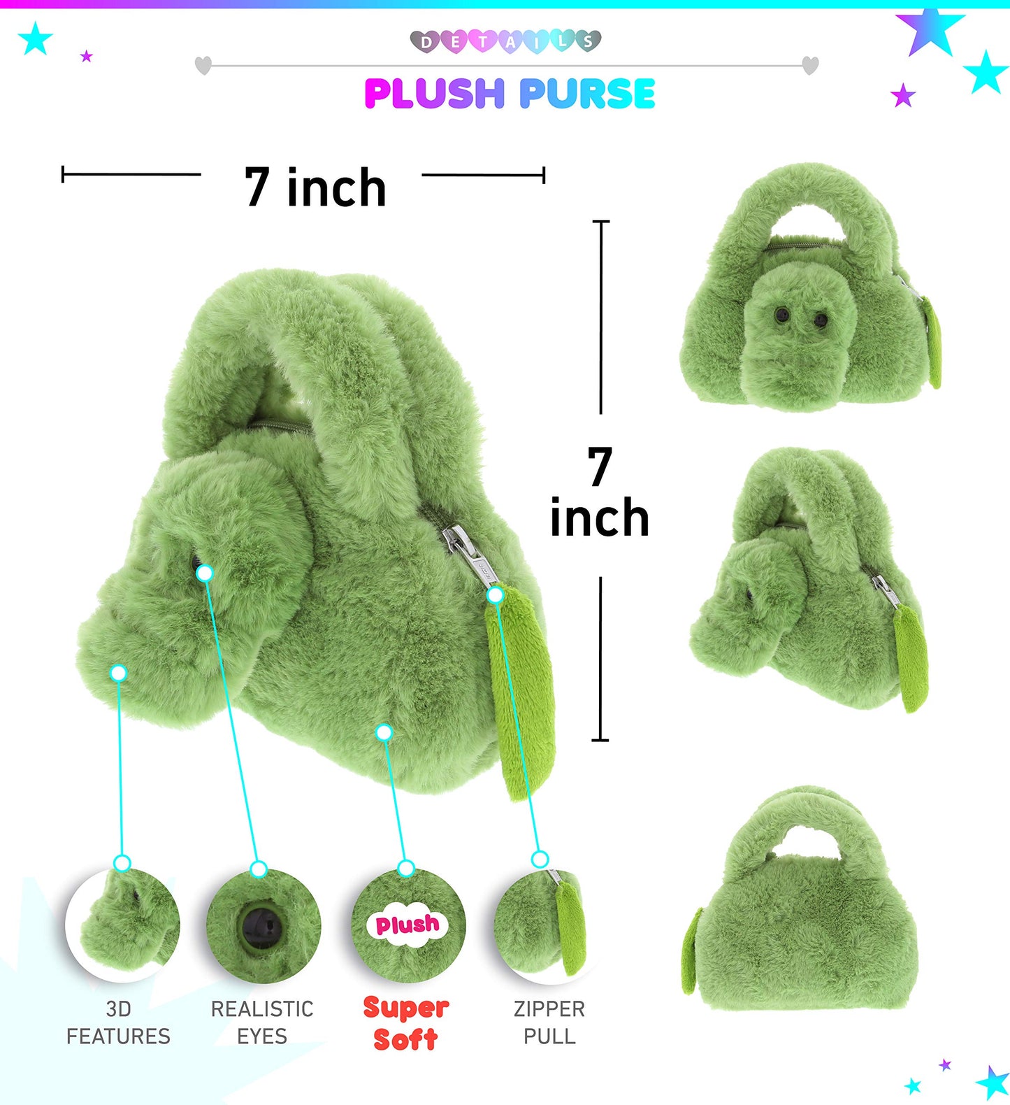 DolliBu Alligator Plush Handbag – Soft Stuffed Animal Purse for Kids, Pretend Play, Dress Up, Fluffy Toy Bag for Children