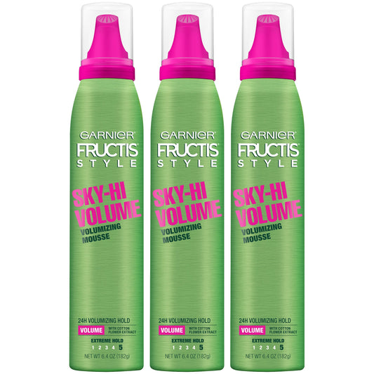 Garnier Fructis Style Sky-Hi Volume Mousse, Extreme Hold, 6.4 Oz, 3 Count (Packaging May Vary)