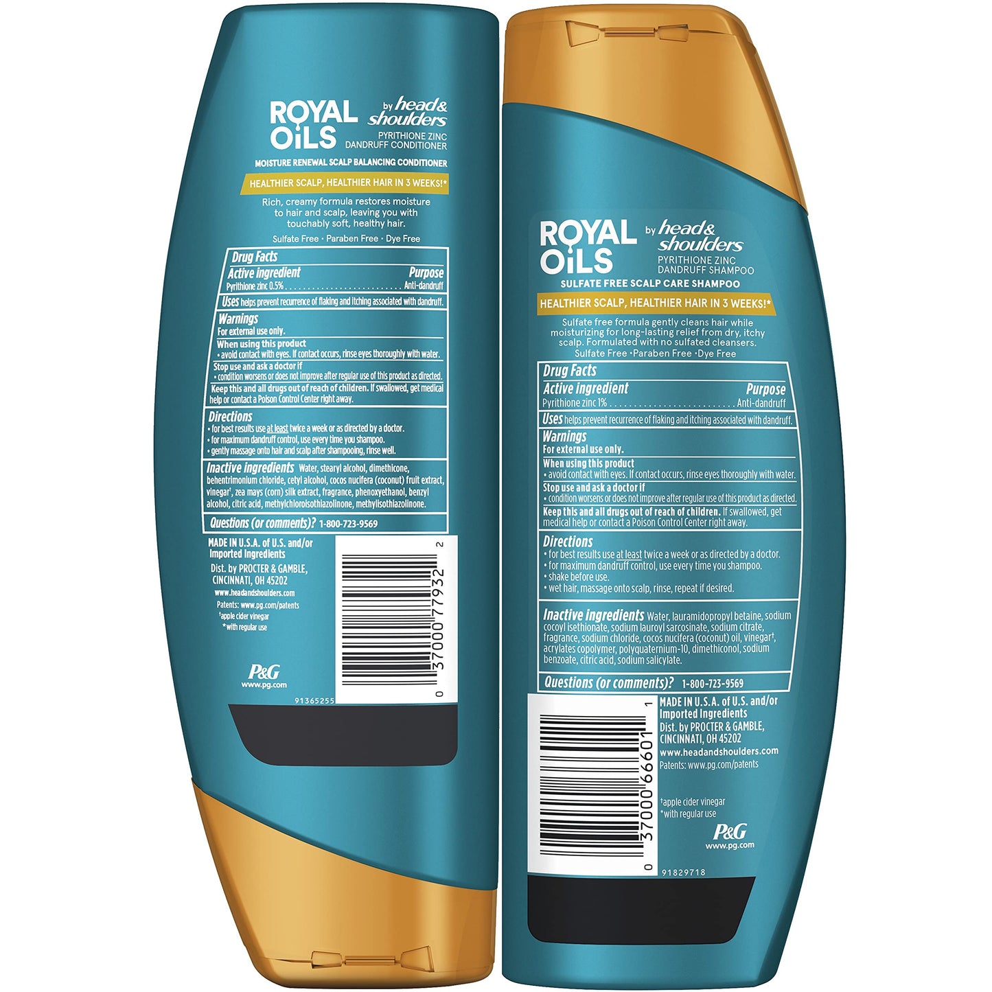 Head & Shoulders Royal Oils Shampoo & Conditioner Set, Anti-Dandruff Hair Treatment for Curly & Coily Hair, 12.8 Fl Oz