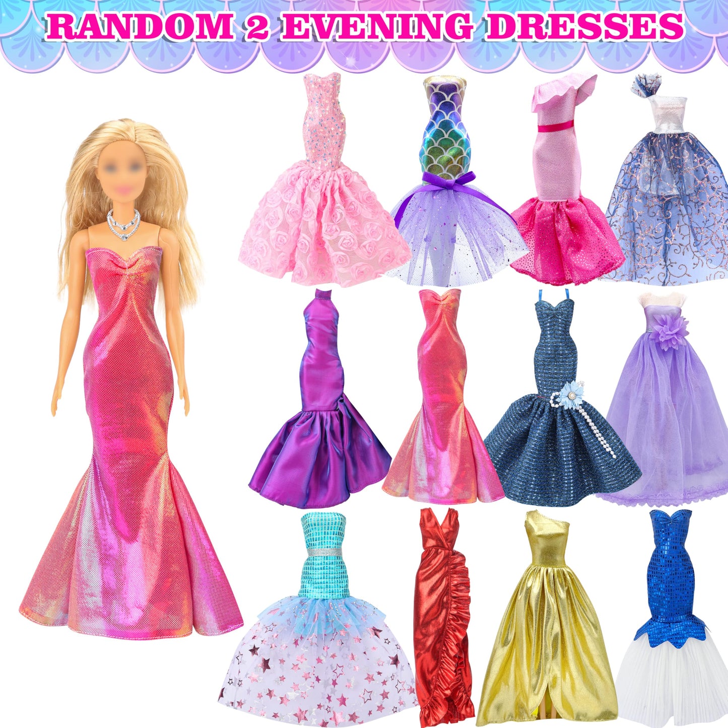 Style Shine 100-Piece Doll Clothes & Accessories Set – Dresses, Gowns, Jumpsuit, Tops, Pants, Shoes, Hangers & More – Birthday Gift