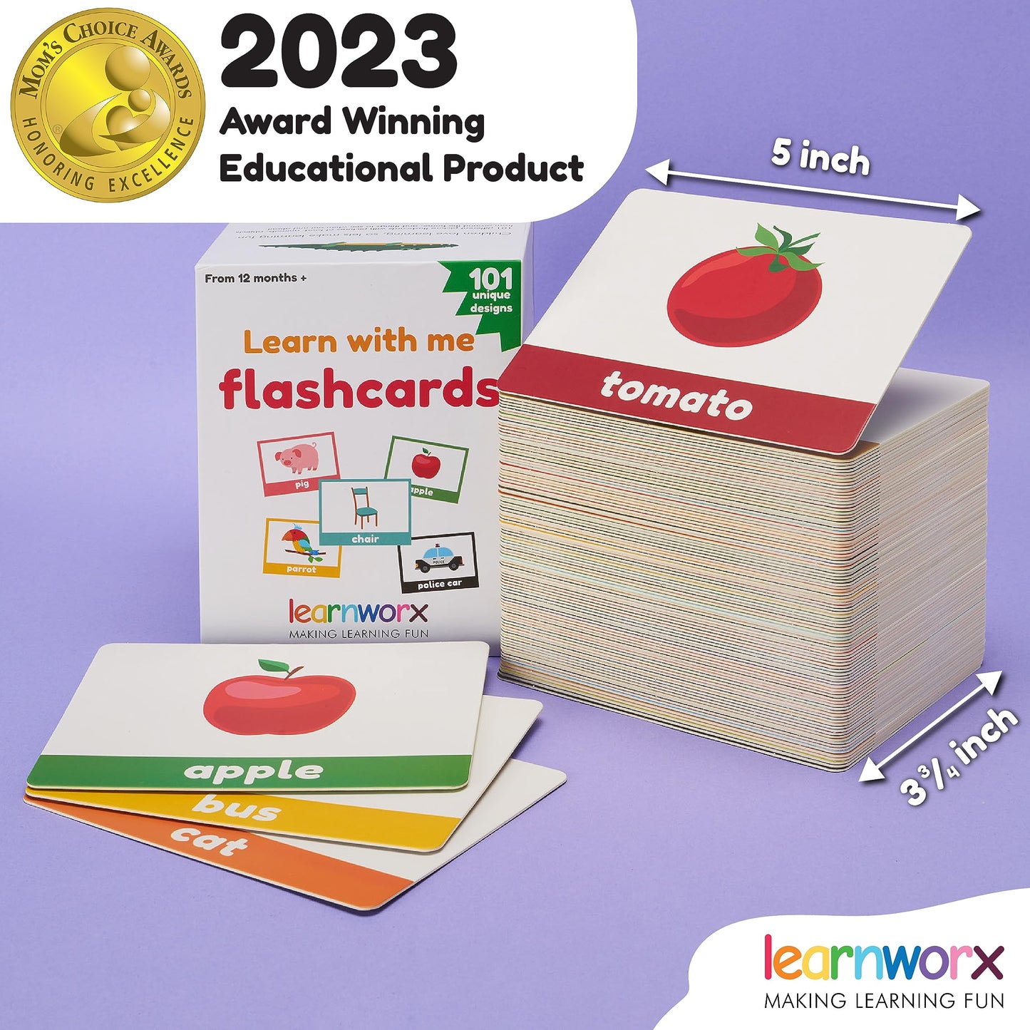 LearnWorx 101 Baby Flash Cards for Toddlers 1-3 | First Words, Numbers & Objects | Award-Winning Learning & Speech Development Toys