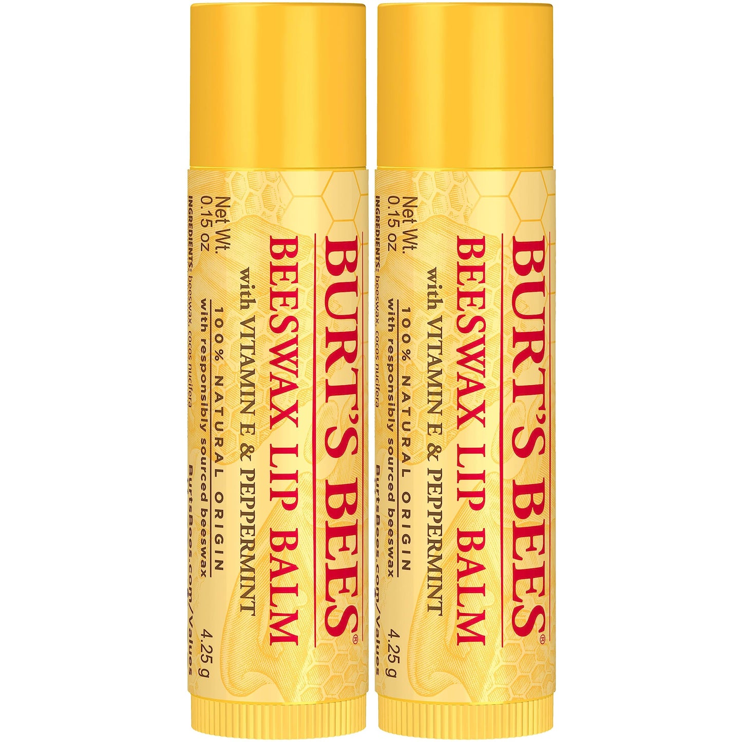 Burt's Bees Original Beeswax Lip Balm - Natural, Tint-Free Moisturizer with Responsibly Sourced Beeswax, 2 Tubes, 0.15 oz Each
