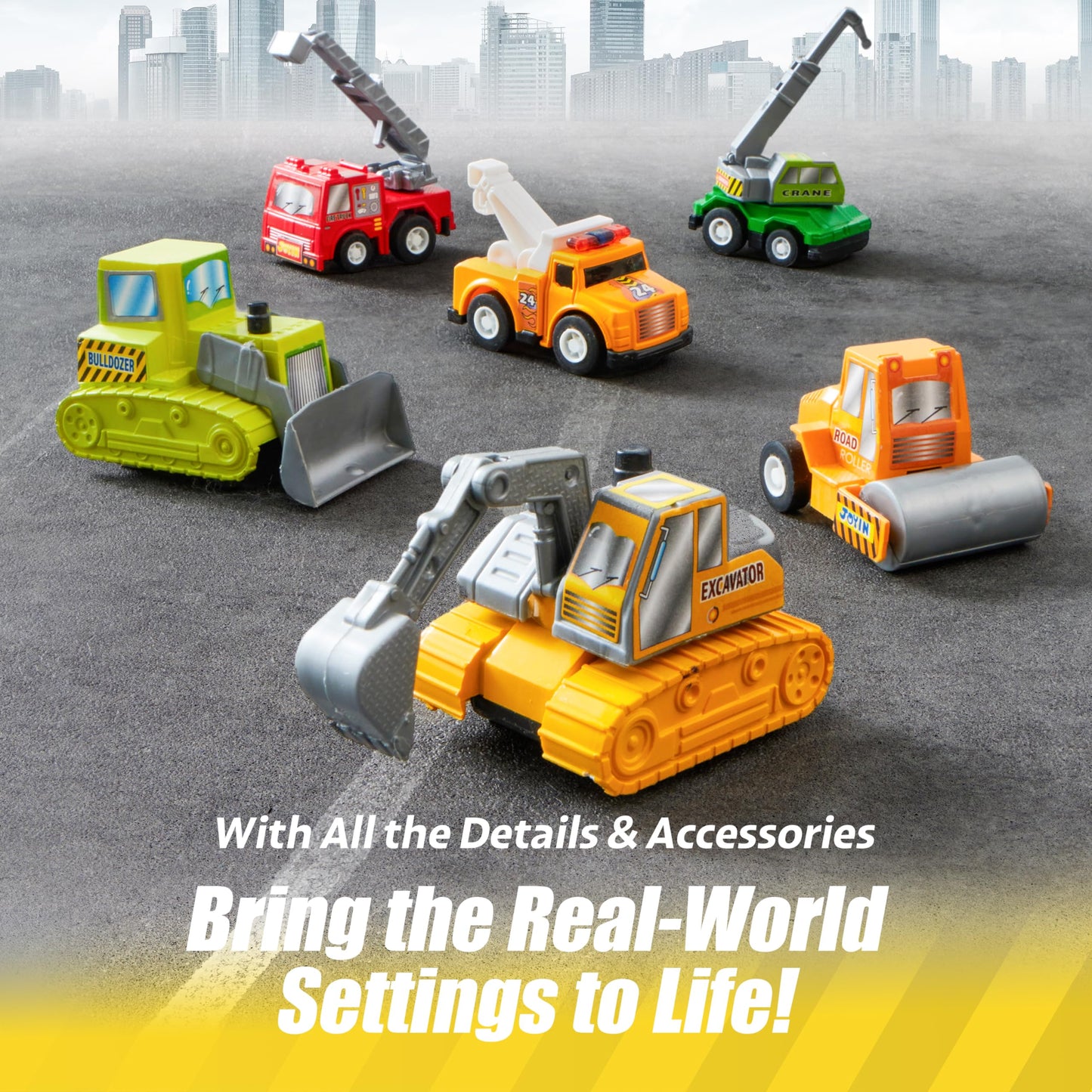 JOYIN 18-Pc Pull Back Cars & Trucks Toy Set – Friction Powered Vehicles for Toddlers Boys & Girls, Educational Play, Stocking Stuffers & Classroom Gifts