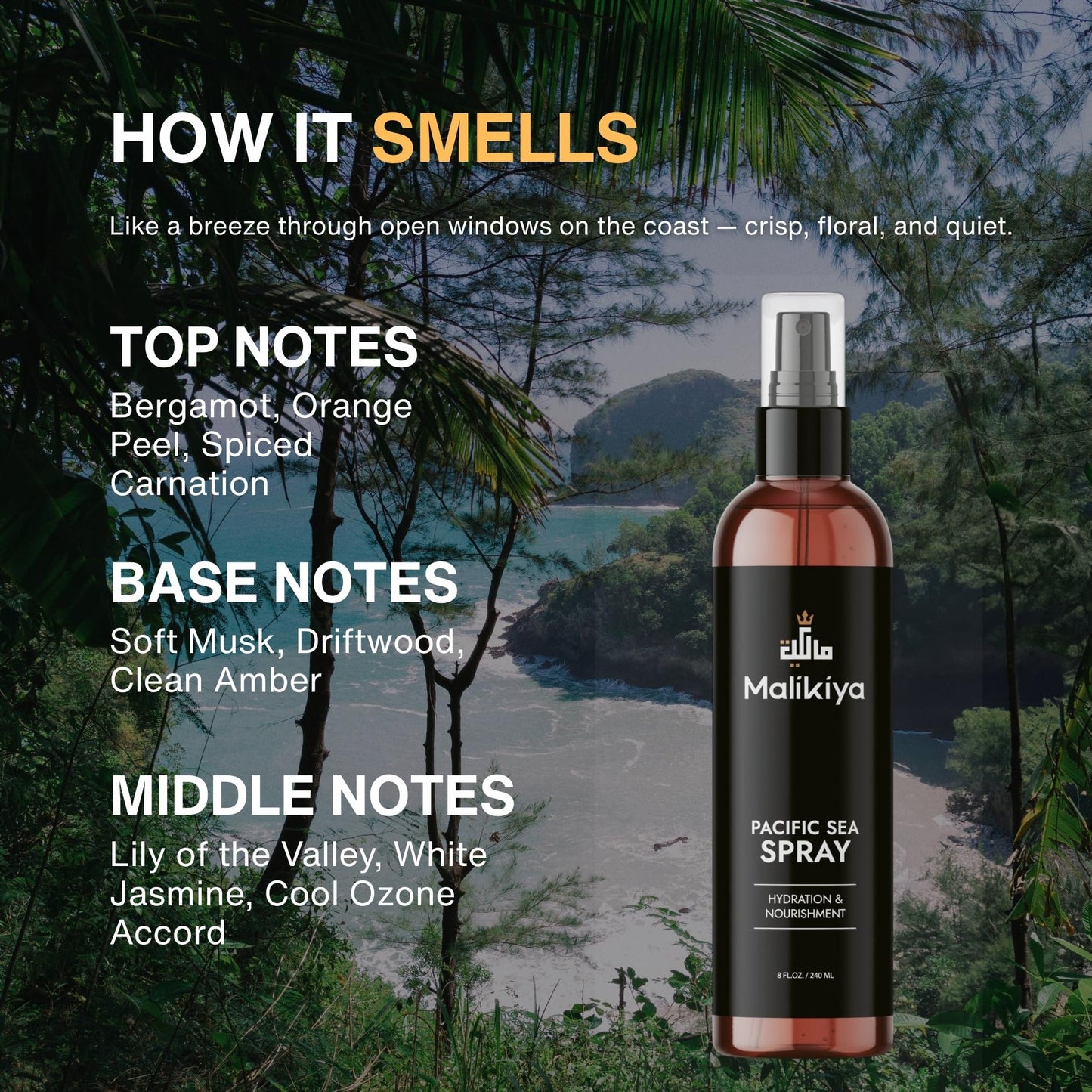 Malikiya Sea Salt Spray for Men– Beach Waves, Fluffy Textured Hair | Natural, Non-Greasy, No Crunch, Firm Hold | Coconut Water & Sea Kelp | 8 oz