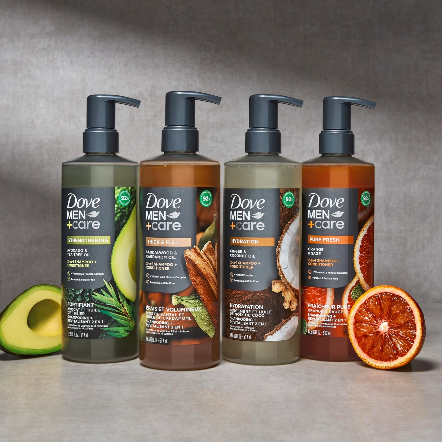 DOVE MEN + CARE 2-in-1 Shampoo + Conditioner Sandalwood & Cardamom Oil for Thick & Full Hair, + Vitamin B3 & Mineral Complex, 17.5 oz