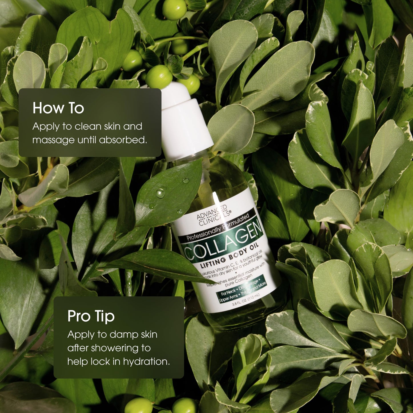 Advanced Clinicals Hydrating Collagen Body Oil – Anti-Aging Moisturizer for Women & Men, Softens Wrinkles & Crepe Skin, 3.8 fl oz