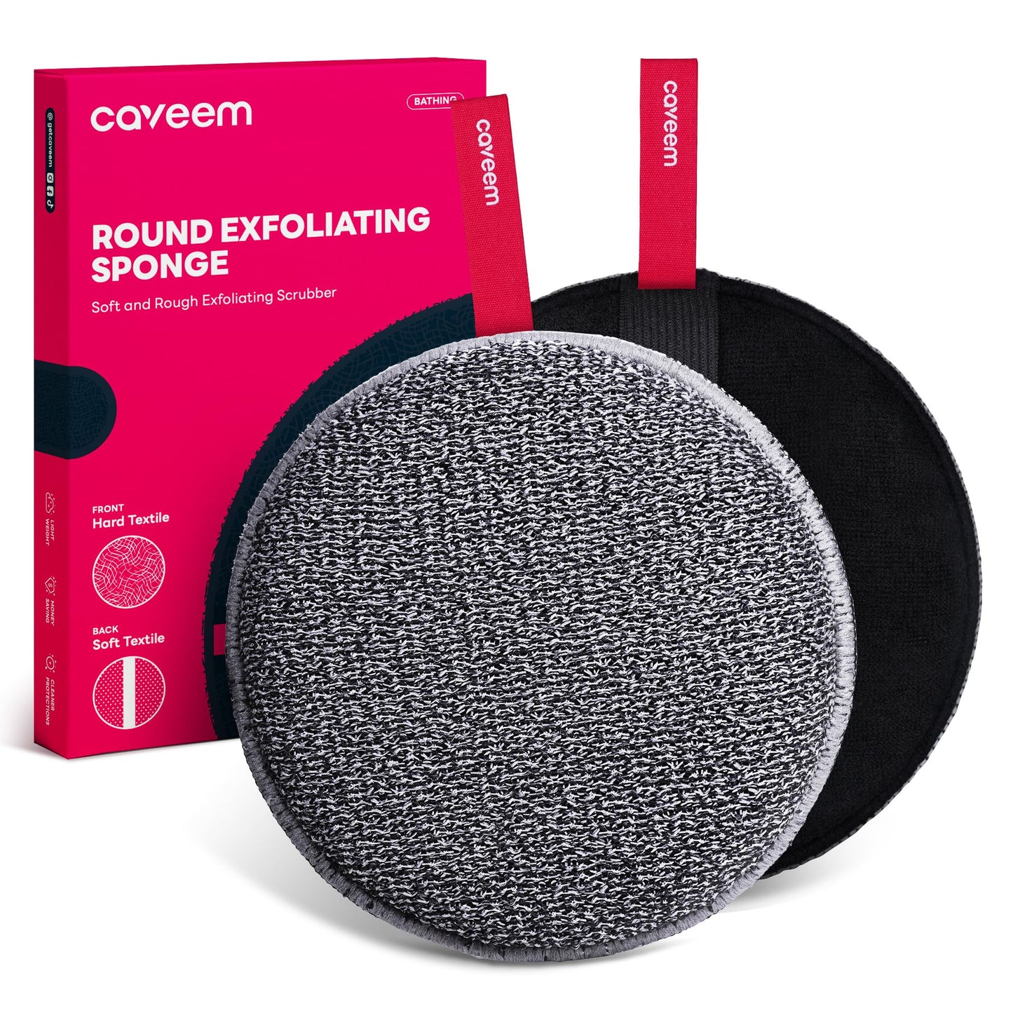 Caveem Exfoliating Body Scrubber, Bath and Body Scrub Buffer, Body Exfoliator for Remove Dead Skin, Gentle and Rough Lightweight Sponge for Shower (2 Pack)