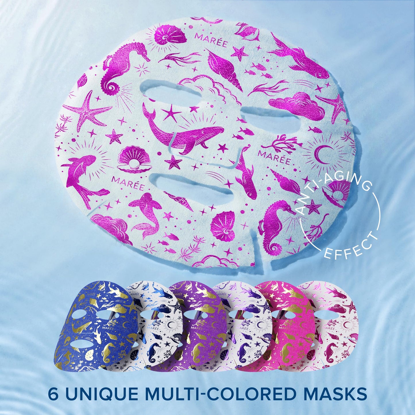 MAREE Collagen Hydrating Sheet Face Mask with Hyaluronic Acid, Centella & Algae Extract – 6 Pack Skincare for Women