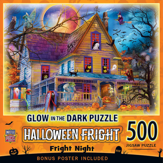 Halloween Fright Night 500-Pc Glow-in-the-Dark Puzzle – Vibrant Jigsaw with Durable Pieces, Fun Brain Challenge & Family Activity for Kids & Teens
