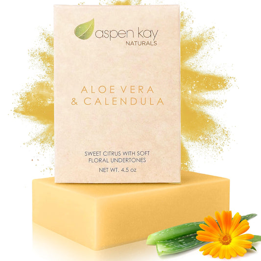 Aloe Vera & Calendula Soap Bar – Natural & Organic Face & Body Cleanser with Turmeric – Gentle, Hydrating Wash for Men, Women & Teens, 4.5 oz