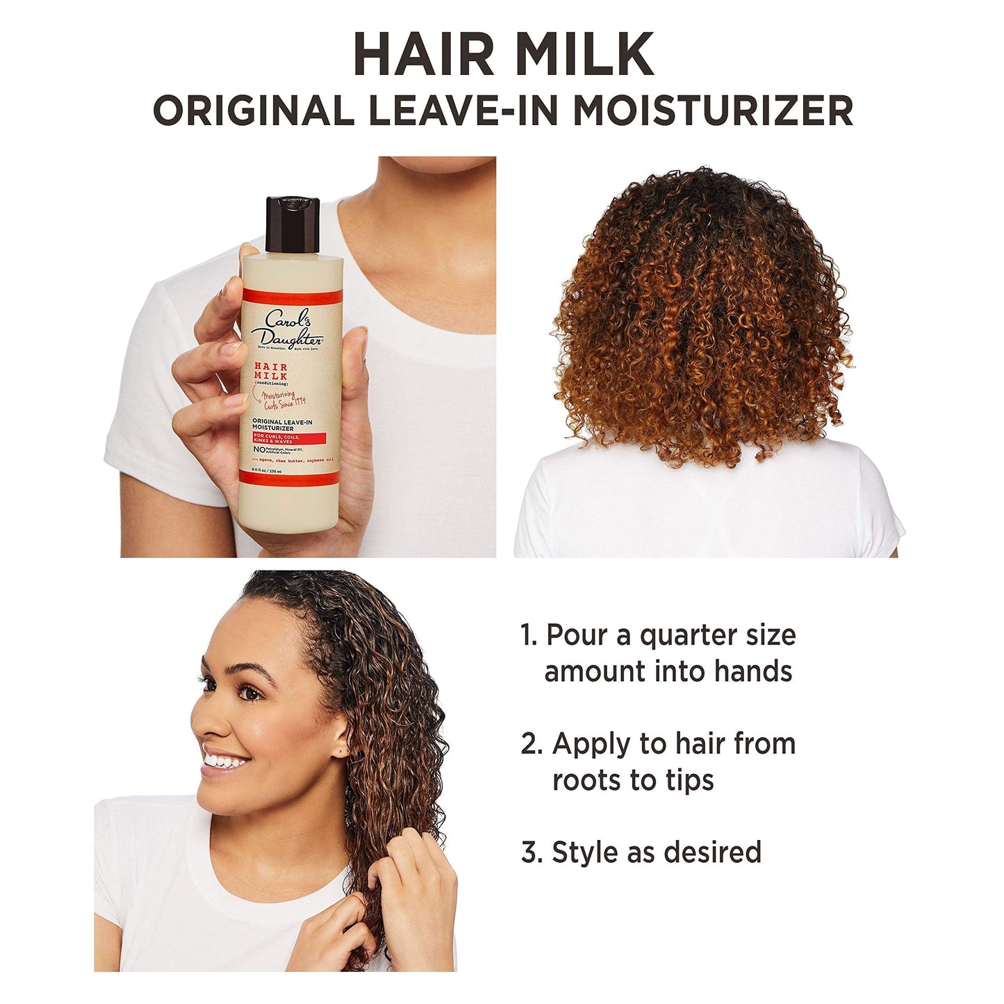 Carol's Daughter Hair Milk Original Leave-In Moisturizer for Curls, Coils & Waves with Agave & Shea Butter, 8 Fl Oz (Packaging May Vary)