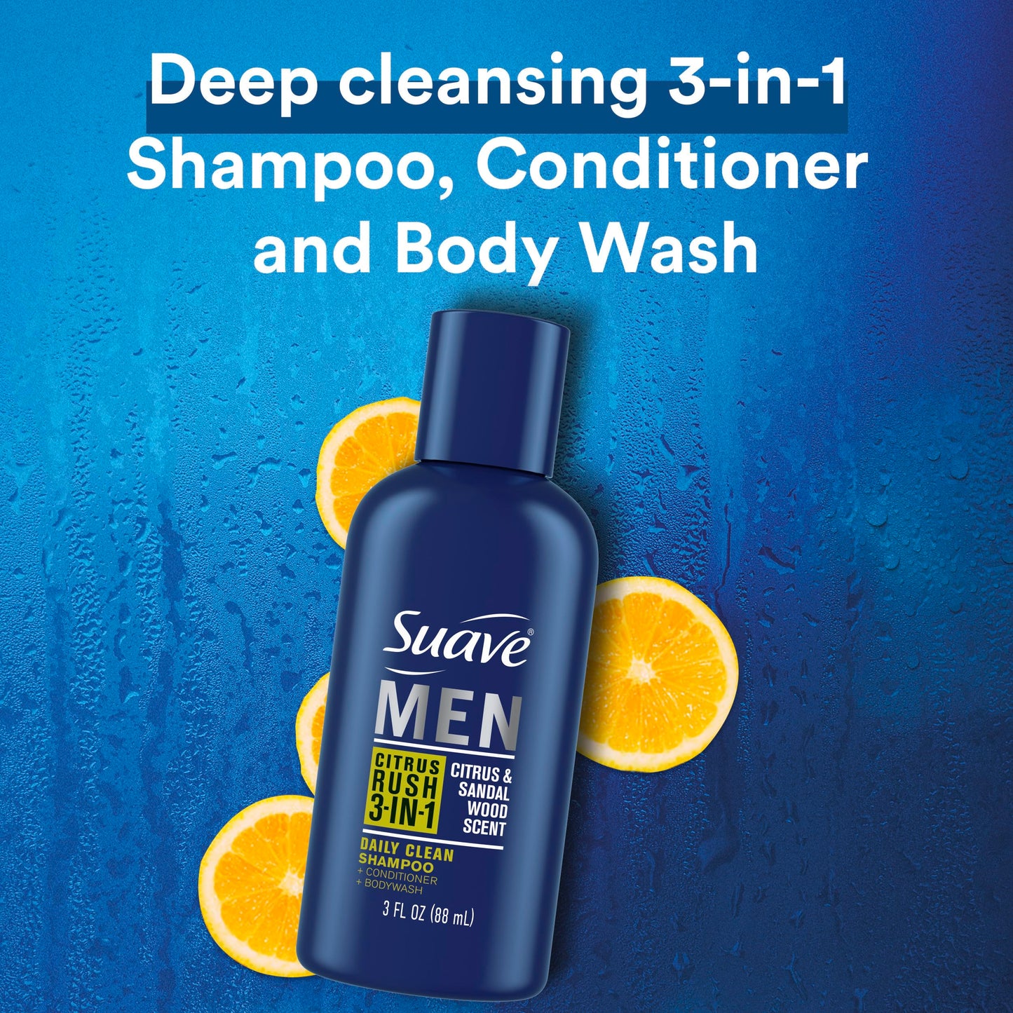 Suave Men 3-in-1 Body Wash, Shampoo & Conditioner Citrus Rush Travel Size + 2-in-1 Ocean Charge Full Size Twin Pack (3 Pc Set)