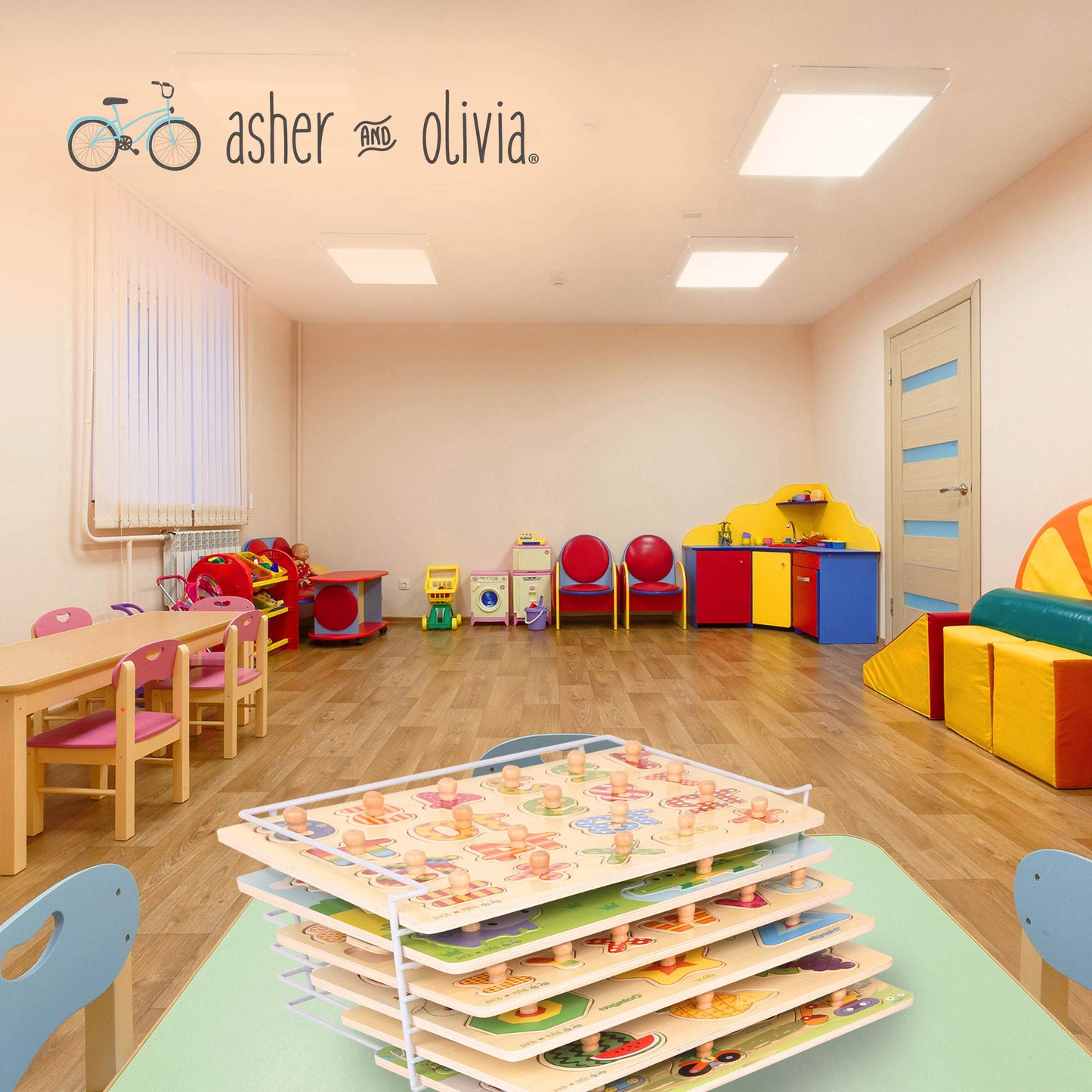 Premium Puzzles for Toddlers and Rack Set - (7 Pack) Includes 1 Learning Clock - 6 Alphabet, Numbers, Shapes, Animals, Cars, Fruits Puzzles