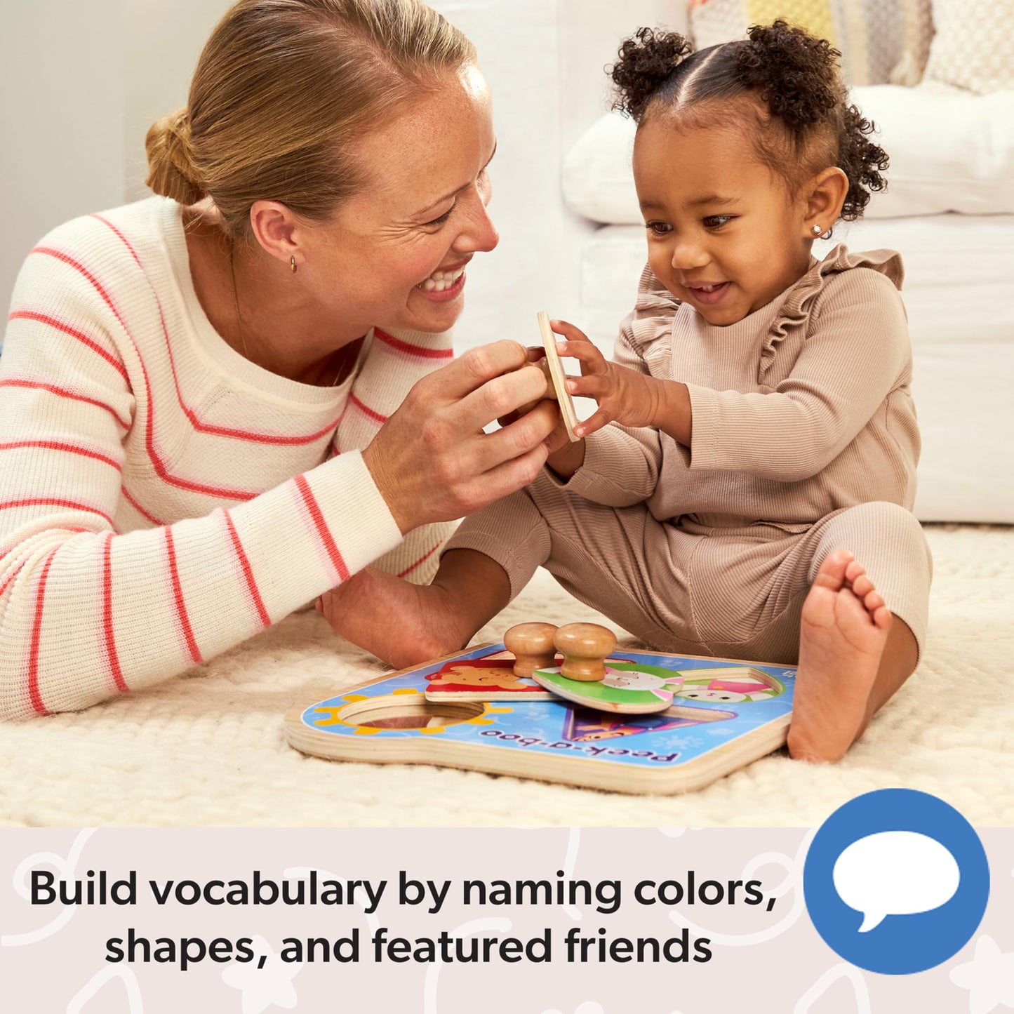 Melissa & Doug® Ms. Rachel™ Wooden Peek-a-Boo Jumbo Peg Puzzle, 4-Piece with Mirror, Toddler Toys for Boys and Girls Ages 1+ Years