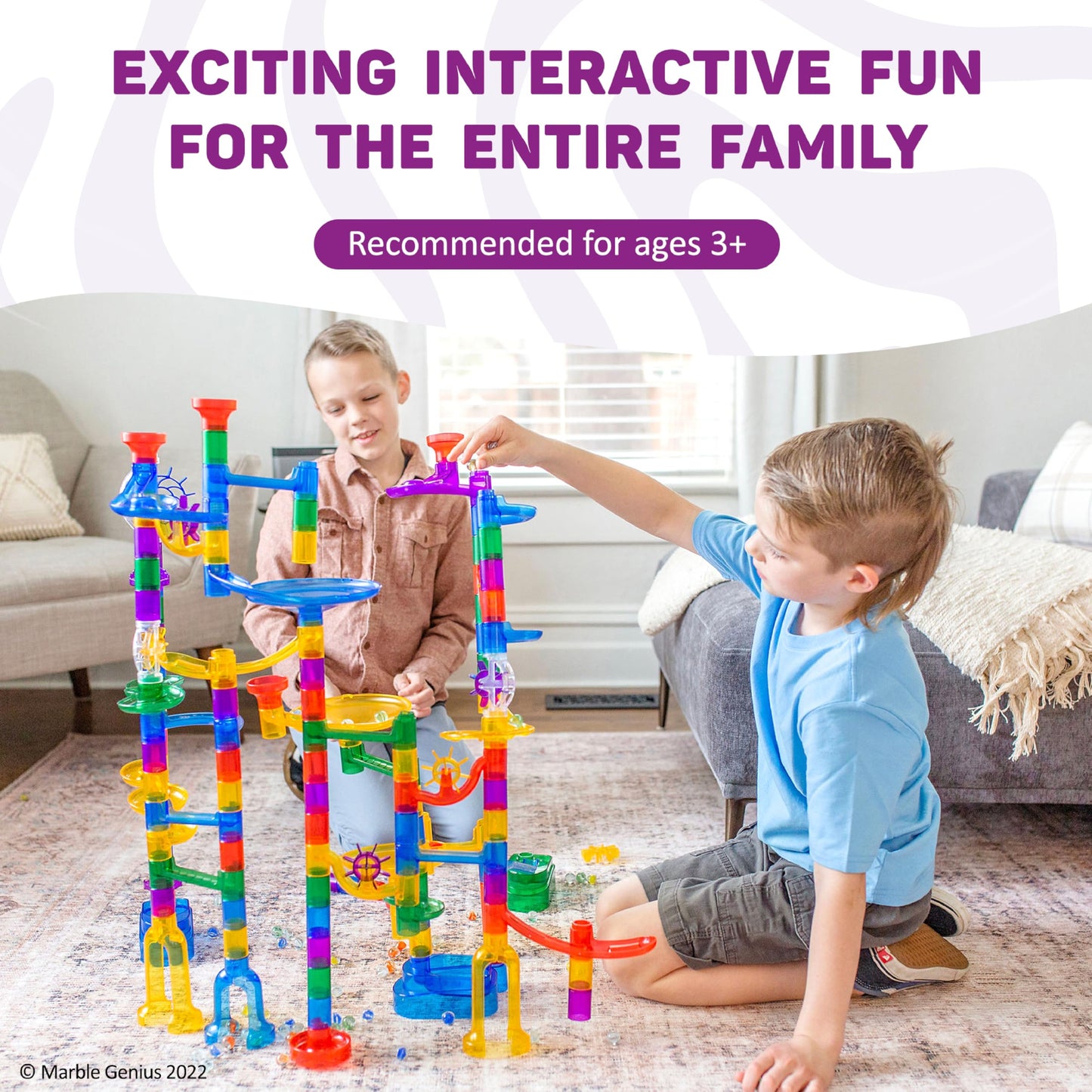 Marble Genius Marble Run Super Set – 150-Piece Maze Track Toy with 85 Translucent & 65 Glass Marbles for Kids & Adults 4-8+