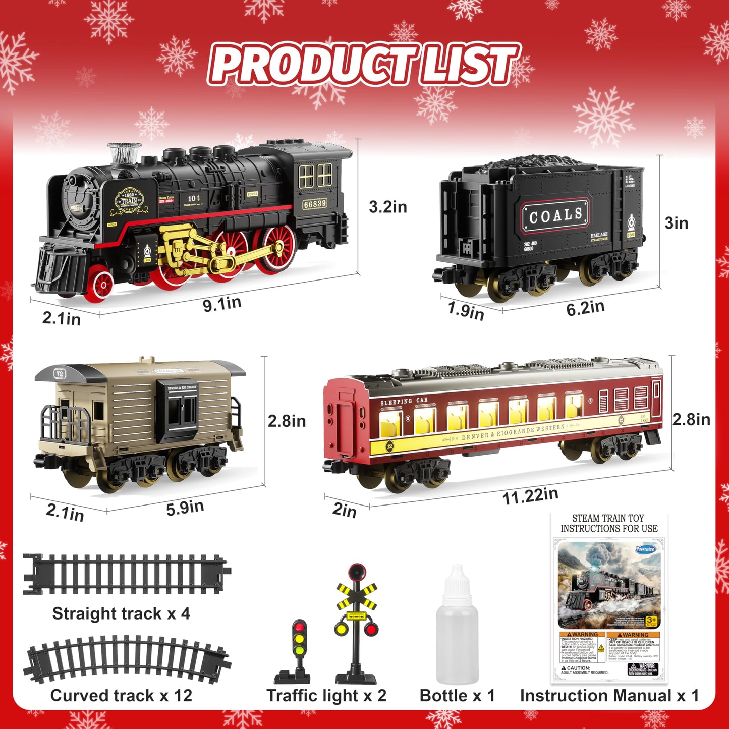 Funwee Electric Train Set with Smoke, Lights & Sounds – Classic Locomotive Train Toy with Track for Kids, Christmas Tree Decoration, Ages 3–7+