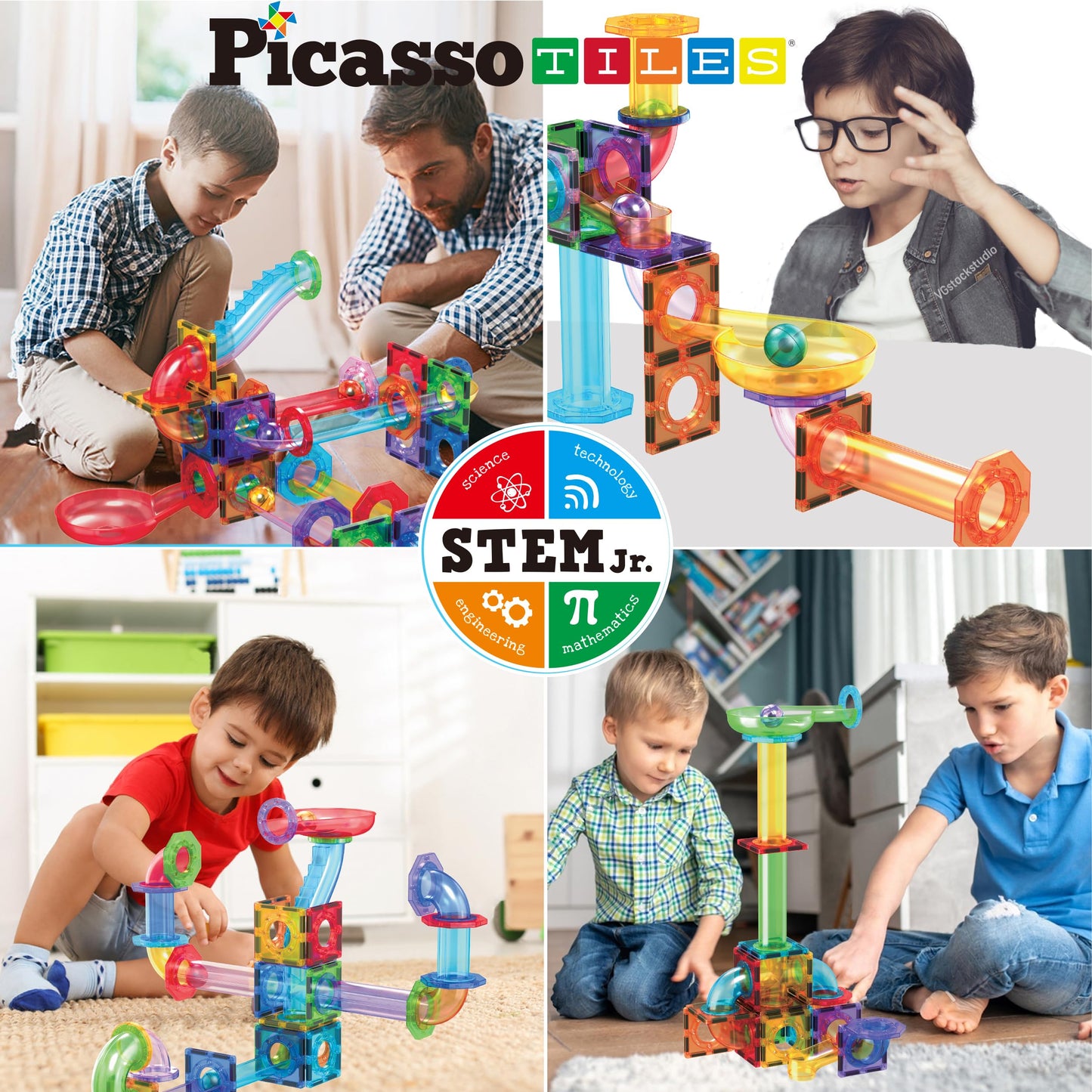 PicassoTiles Marble Run 60-Piece Magnetic Building Blocks Set – STEM Educational Construction Toy for Kids, Brain & Hand-Eye Skill Development