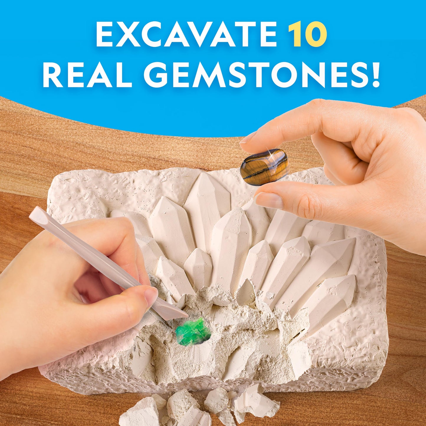 National Geographic Gemstone Dig Kit – Discover 10 Real Gemstones & Crystals, Science & Mining Kit for Kids, Gift for Boys & Girls