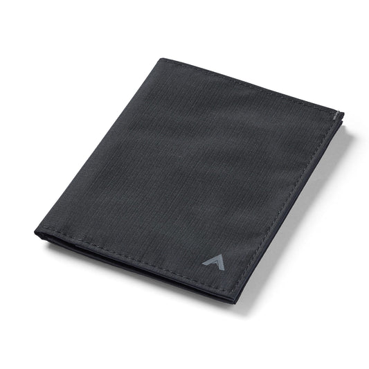 Allett Travel Wallet, Jet Black | Nylon, Thin Bifold, RFID Blocking, Minimalistic, Front Pocket | Holds Up To 10 Cards & Passport | For Men & Women