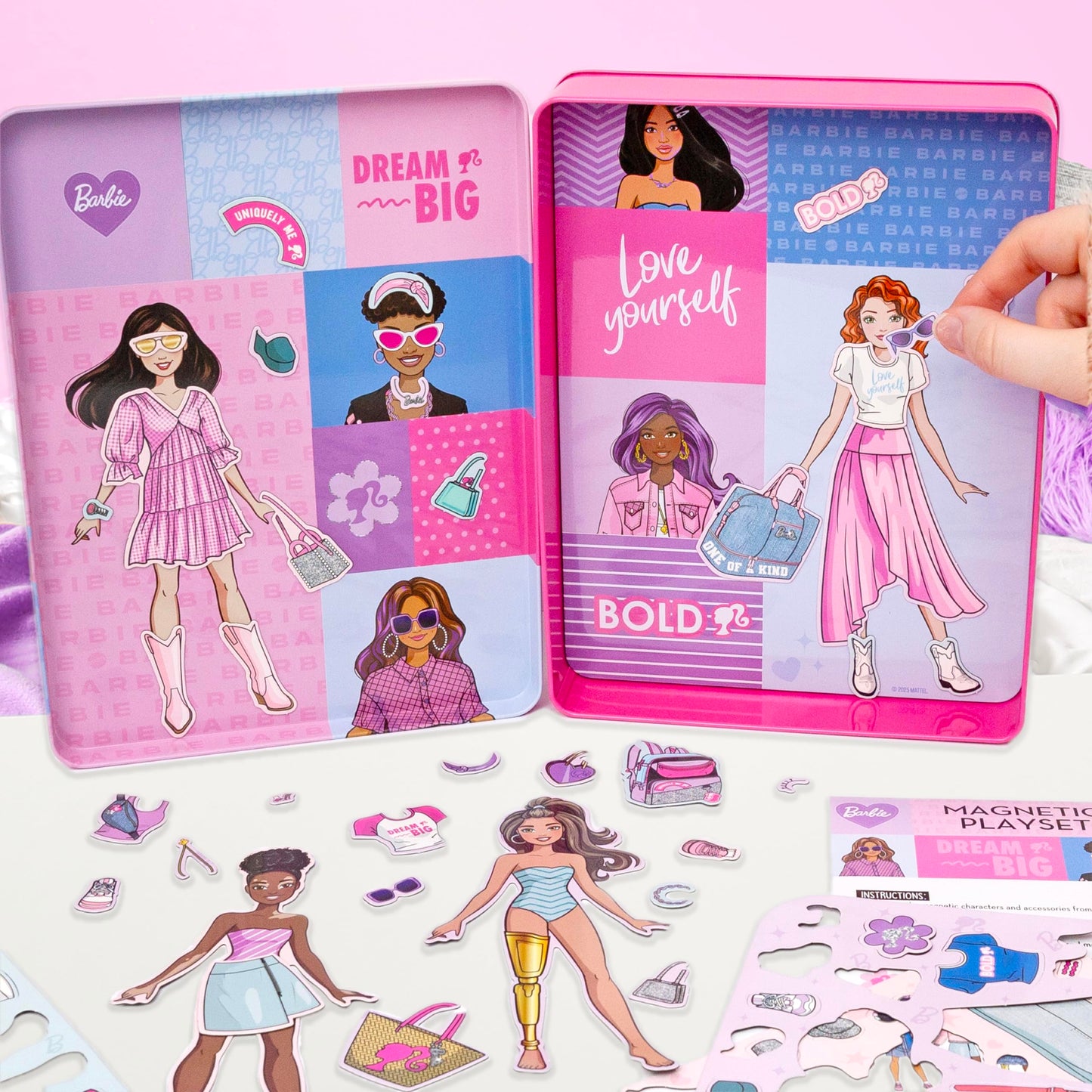 Barbie D.I.Y. Magnetic Play Set, 75 Pieces with 3 Dolls, Crafts & Pretend Play for Kids 4-8, Travel Toy & Birthday Gift for Girls