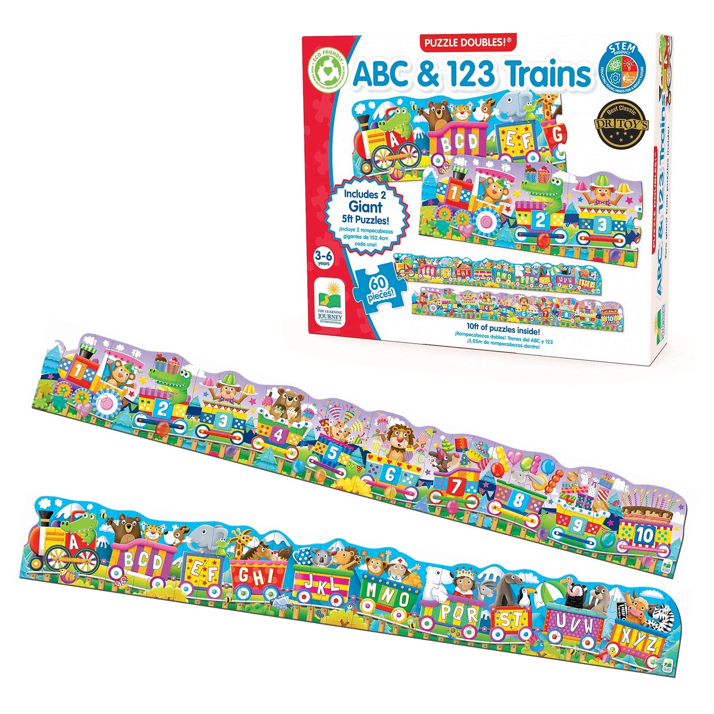 The Learning Journey: Puzzle Doubles - Giant ABC & 123 Train Floor Puzzles - Large Floor Puzzles For Kids Ages 3-5 - Award Winning Toys
