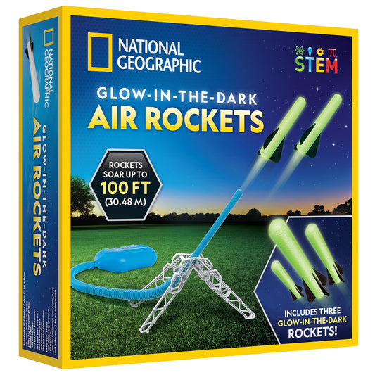 National Geographic Air Rocket Launcher Toy - Launch Glow-in-the-Dark Rockets Up to 100 Ft, Outdoor Fun for Kids 8-12, Rocket Kit Toy