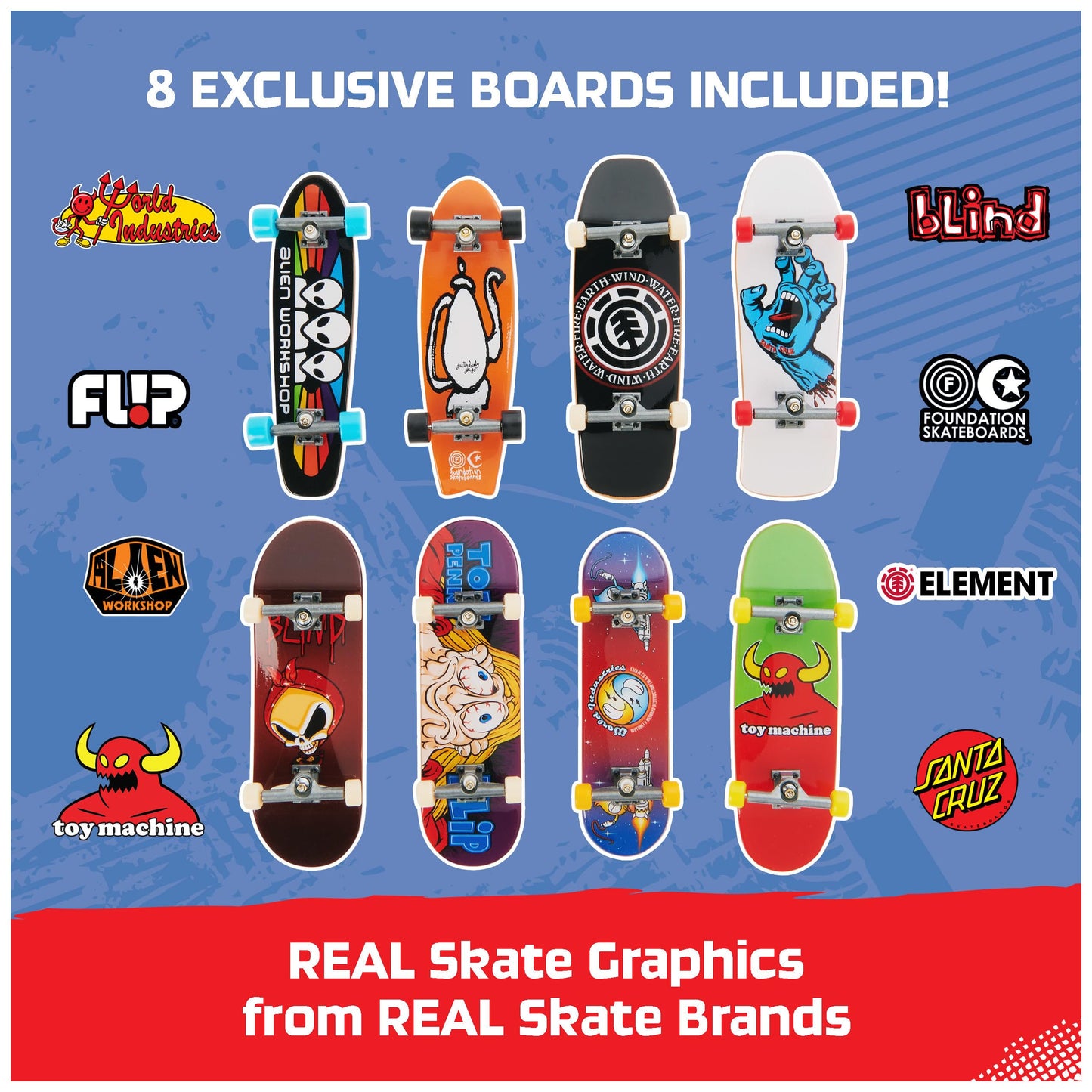 Tech Deck, 25th Anniversary 8-Pack Fingerboards with Exclusive Figure, Collectible and Customisable Mini Skateboards, Kids’ Toys for Ages 6 and up