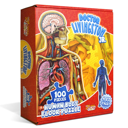 Human Anatomy Kids Floor Puzzle – Dr. Livingston Jr’s 100-Piece Full Body Jigsaw, 4ft Medically Accurate Educational Toy for Ages 6-10