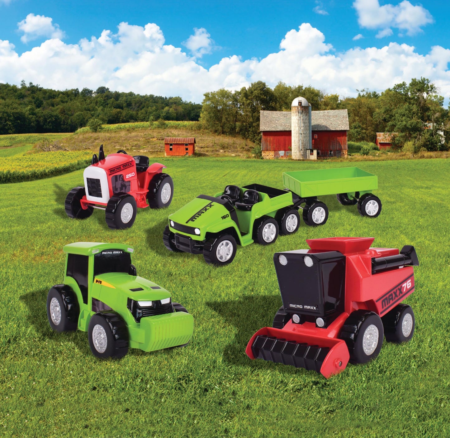 Maxx Action Farm Construction 5-Pack Toy Trucks – Wagon, 6x6, Modern & Vintage Tractors, Combine Harvester with Moving Parts, Ages 3+