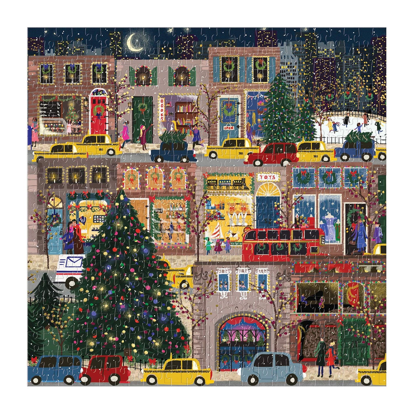 Galison Winter Lights 500-Piece Foil Puzzle – Festive City Holiday Jigsaw by Joy Laforme, Sturdy Pieces, Fun Family Gift