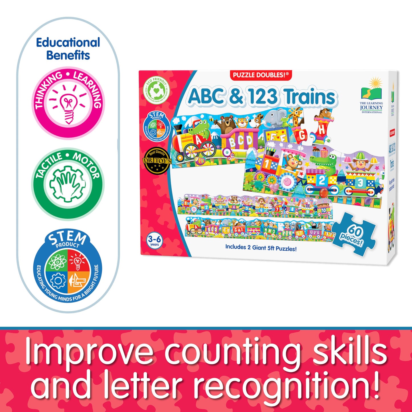 The Learning Journey: Puzzle Doubles - Giant ABC & 123 Train Floor Puzzles - Large Floor Puzzles For Kids Ages 3-5 - Award Winning Toys
