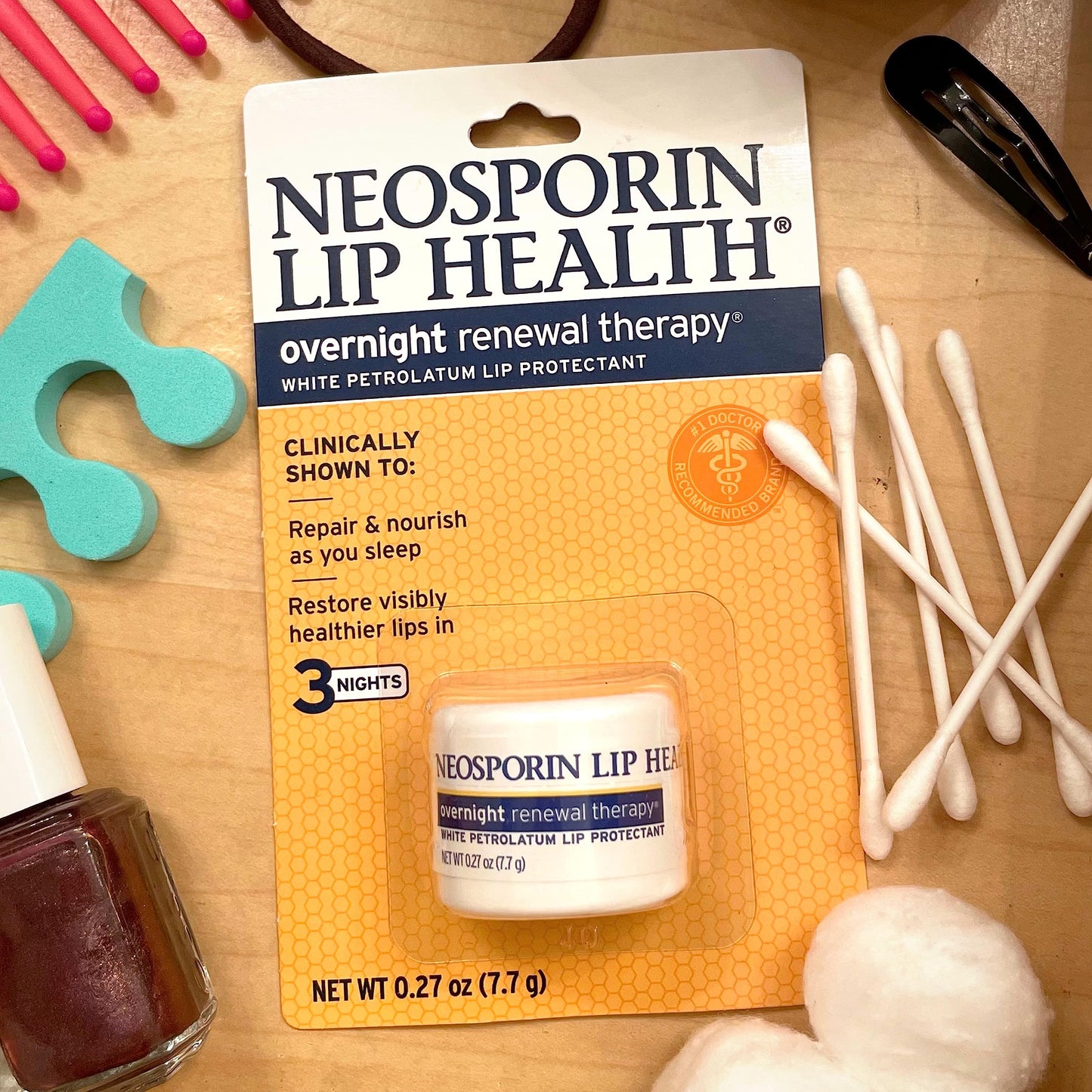 Neosporin Lip Health Overnight Renewal Therapy - White Petrolatum Lip Protectant & Moisturizer for Dry, Chapped Lips Repair, 0.27 oz, 2 Pack