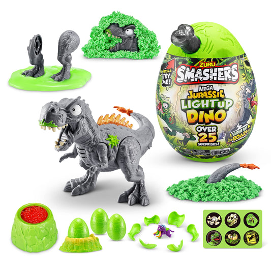 Smashers Mega Jurassic Light Up Dino Egg T-Rex by ZURU – Collectible Egg with 25+ Surprises, Volcano Slime, Fossil & Dinosaur Toys
