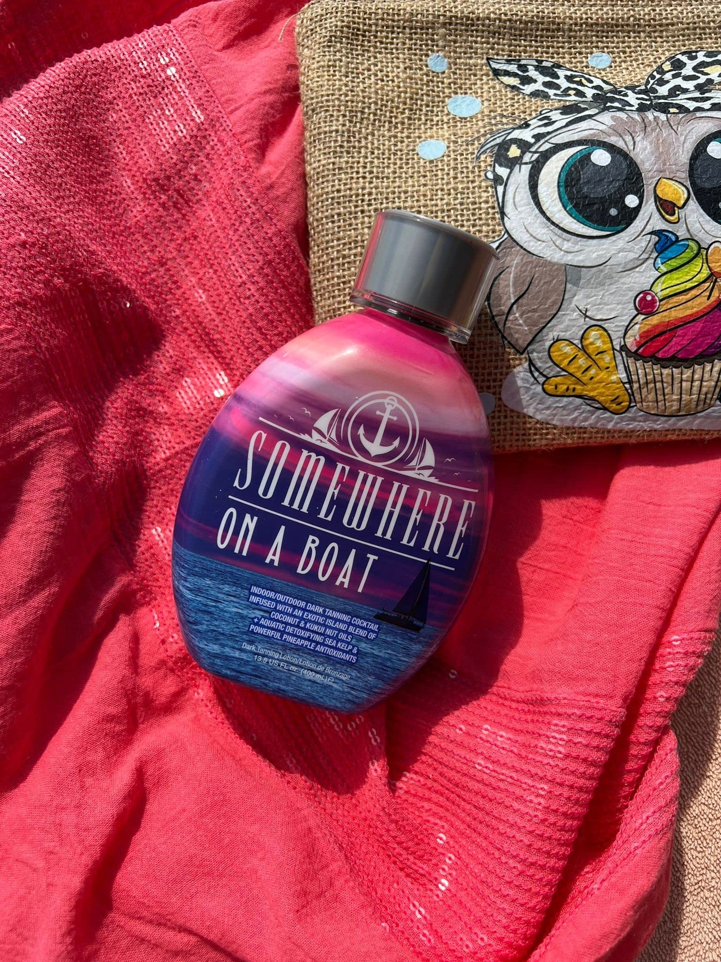 Somewhere On A Boat Tanning Lotion - Indoor/Outdoor Dark Tan Enhancer with Coconut Oil, Pineapple & Shea Butter, No Bronzer, 13.5oz