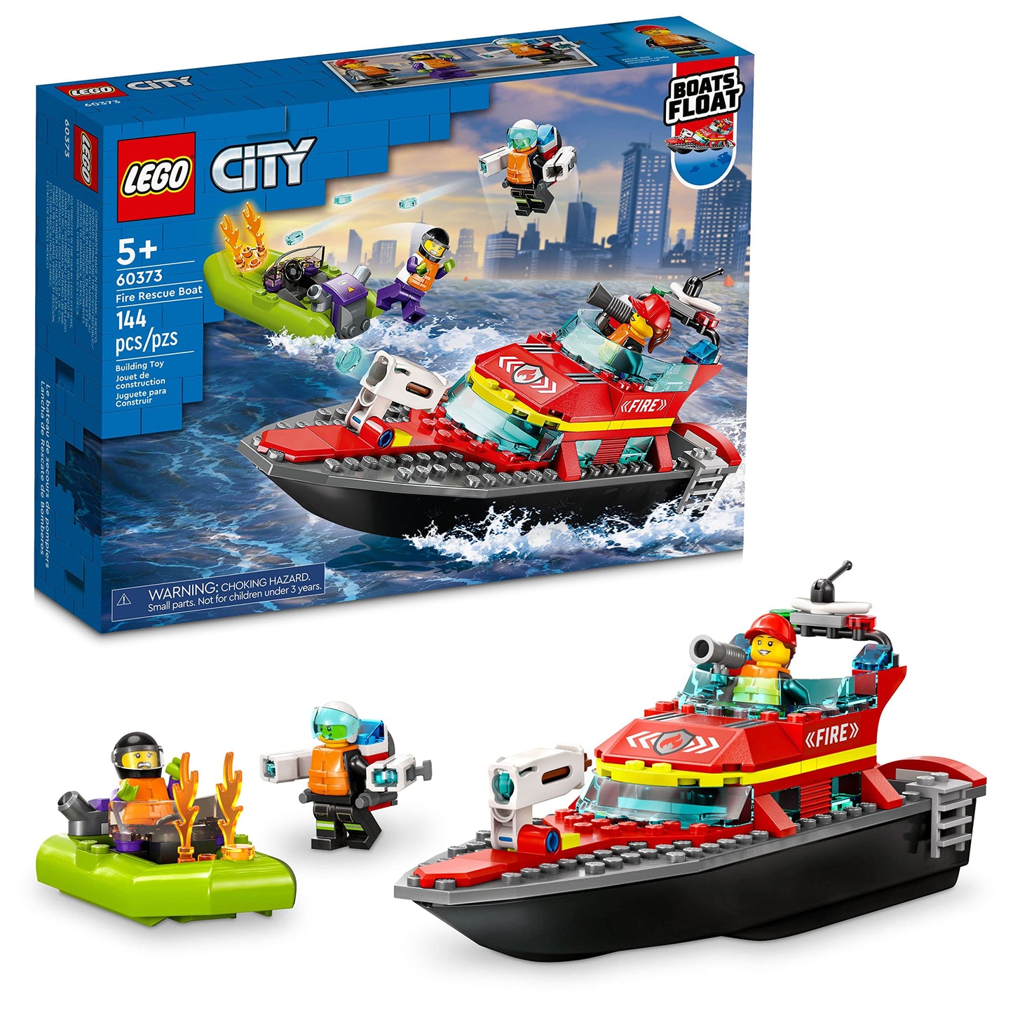 LEGO City Fire Rescue Boat Building Set 60373 - Floating Boat Toy for Kids Ages 5+ - Fun Pretend Play Firefighter Gift for Boys & Girls