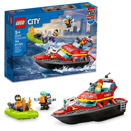 LEGO City Fire Rescue Boat Building Set 60373 - Floating Boat Toy for Kids Ages 5+ - Fun Pretend Play Firefighter Gift for Boys & Girls