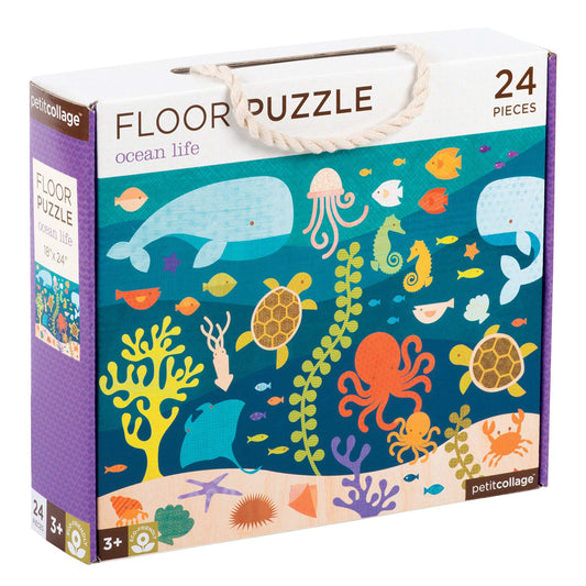 Petit Collage Floor Puzzle Ocean Life 24 Pieces | Large Puzzle for Kids | Completed Puzzle 18" x 24" | Great Gift for Kids Ages 3+