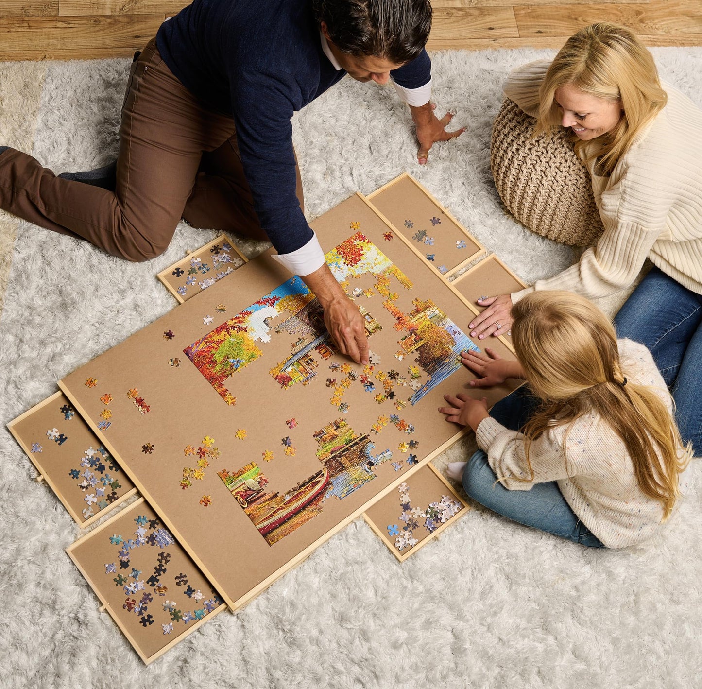 1500-Piece Rotating Puzzle Board – Wooden Jigsaw Table with 6 Storage Drawers & Protective Cover, Perfect for Family Games & Home Entertainment