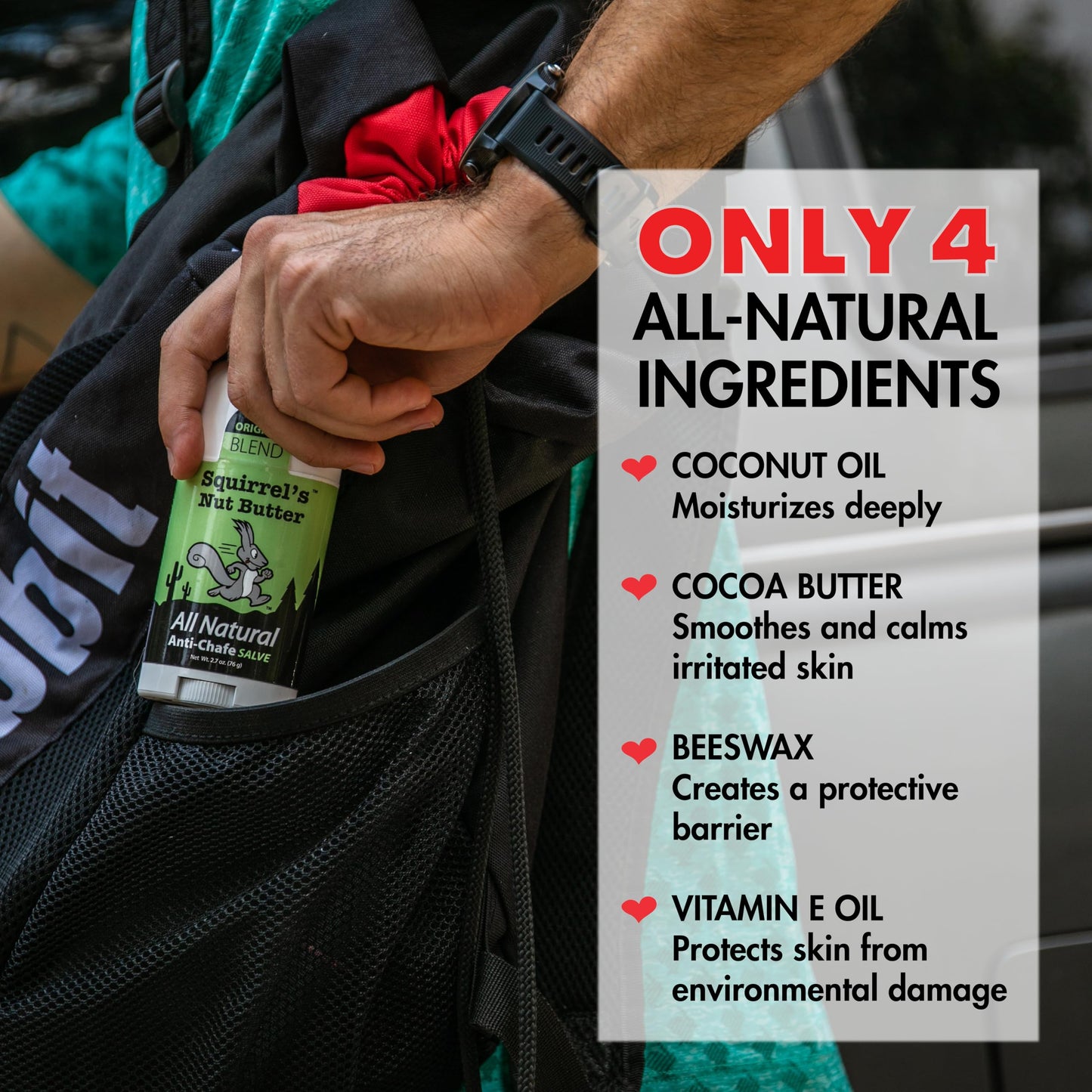 Squirrel's Nut Butter Anti-Chafe Stick – All-Natural Chafe Prevention & Skin Care for Athletes, Runners & Adventurers, 1.7 oz