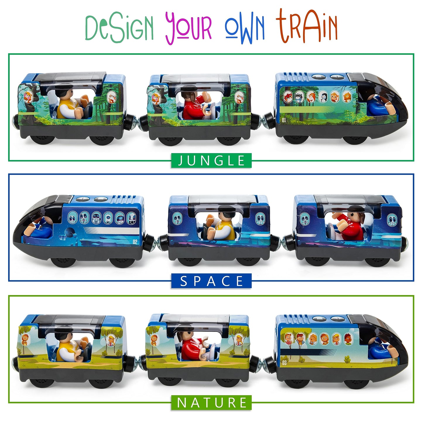 KipiPol Battery Operated Action Locomotive Train for Wooden Tracks, Magnetic Engine Compatible with Thomas & Brio Sets, Kids Ages 3-5+