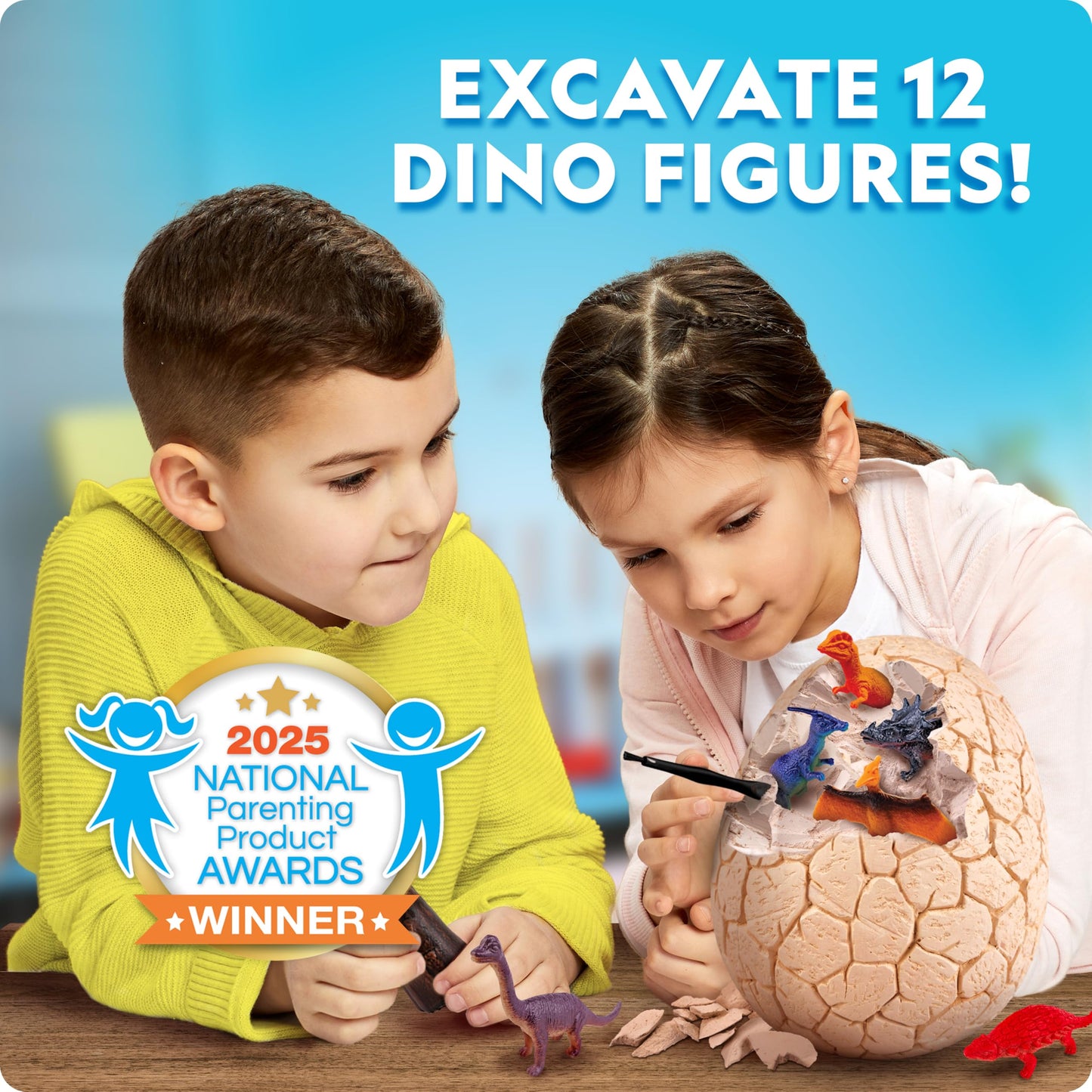 National Geographic Dino Egg Dig Kit – Excavate 12 Dinosaur Figures & T. Rex Tooth from 6" Brick | Educational Science Kit for Kids